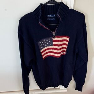 Polo by Ralph Lauren Black Zip-Up Sweater with Flag Design